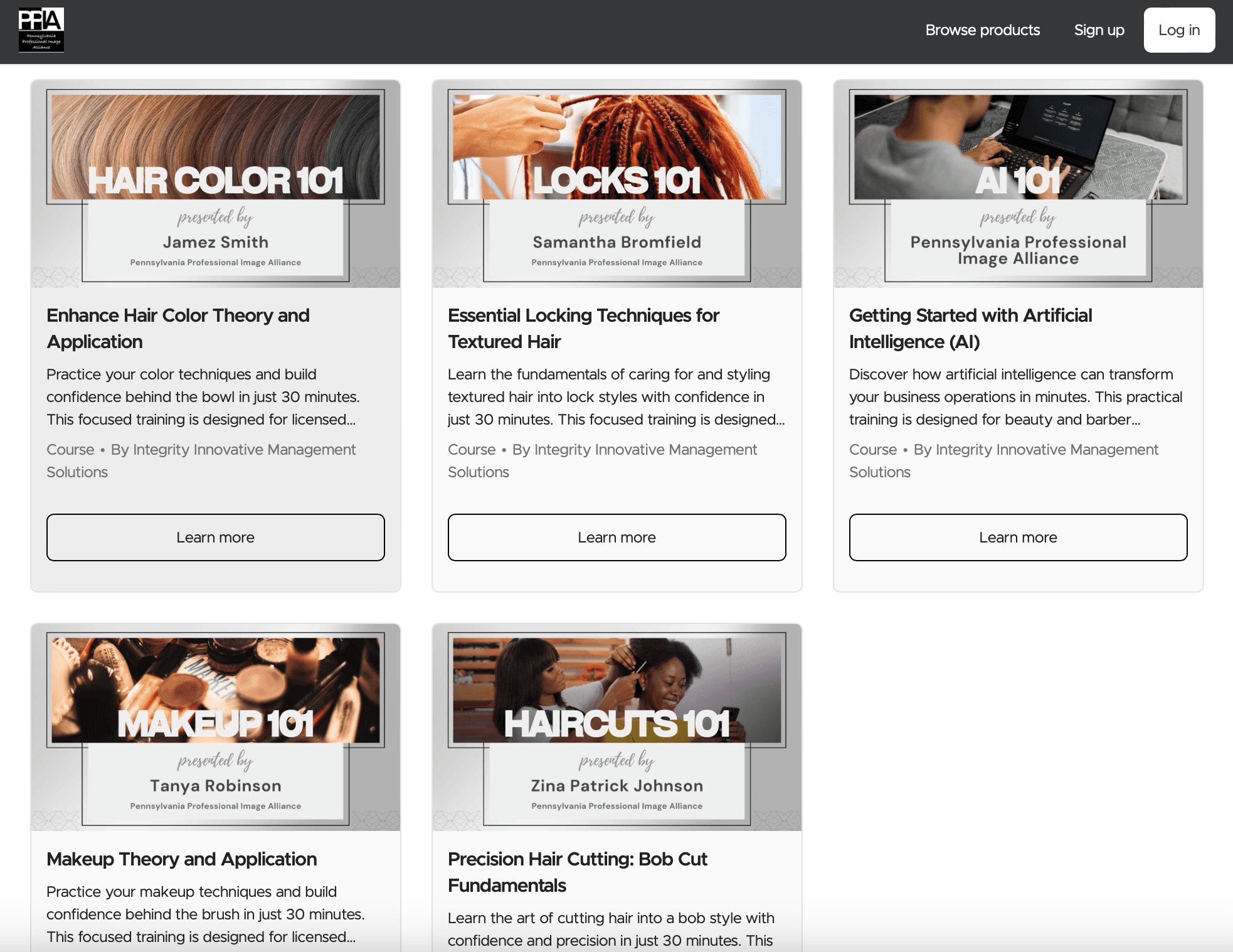 PPIA education platform interface showing course dashboard and learning resources